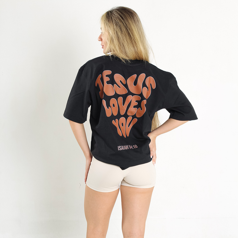 Camiseta Feminina Oversized - Jesus Loves You "Jesus Te Ama"