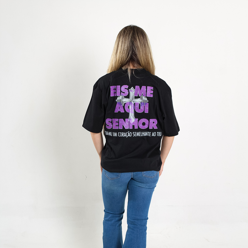 Camiseta Feminina Oversized - Eis-me Aqui Senhor