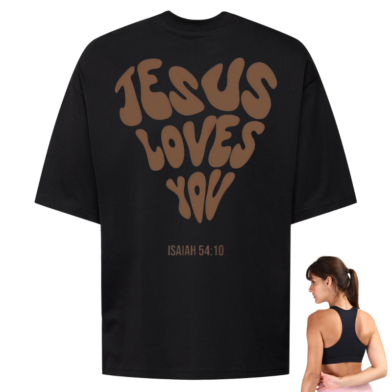 Camiseta Feminina Oversized - Jesus Loves You "Jesus Te Ama" + Top de BRINDE