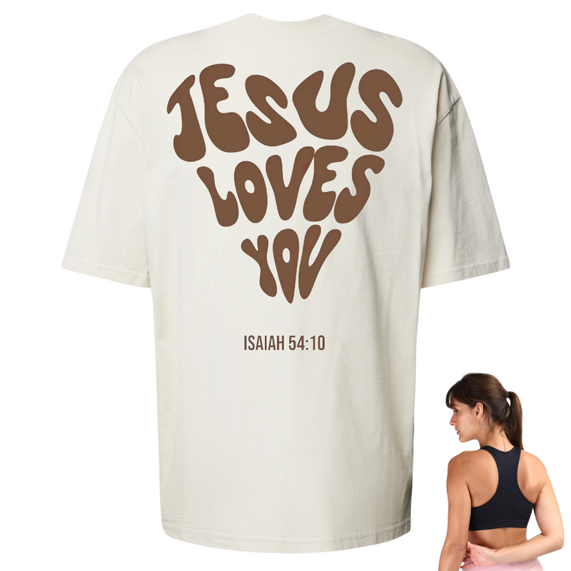 Camiseta Feminina Oversized - Jesus Loves You "Jesus Te Ama" + Top de BRINDE